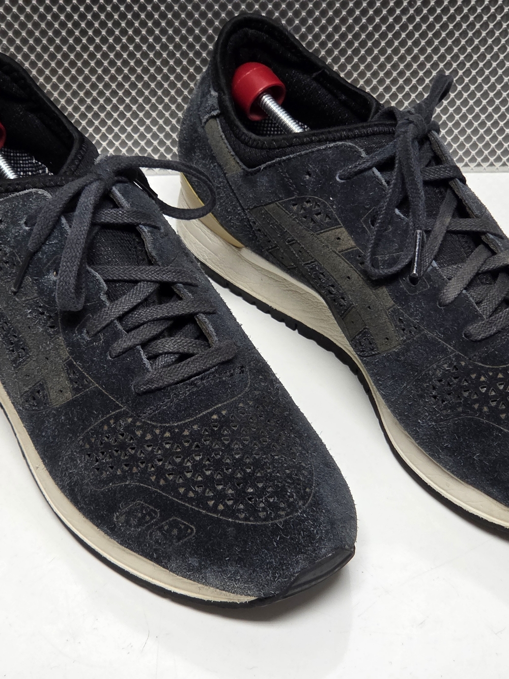 Asics Men's Black Suede Athletic Sneakers with Cream Midsole